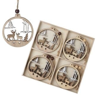 Wooden cut out design baubles set