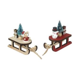 Wooden sledge with character tree decoration