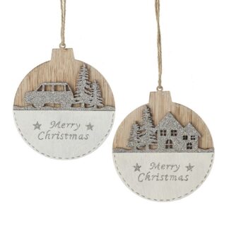 Wooden Merry Christmas bauble decoration