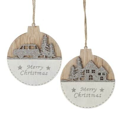 Wooden Merry Christmas bauble decoration