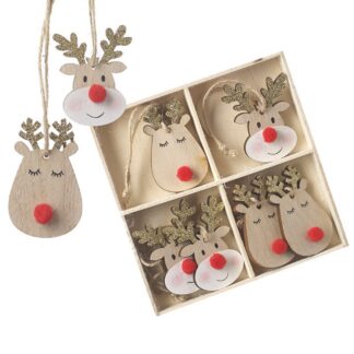 Wooden Rudolph head hanging decs