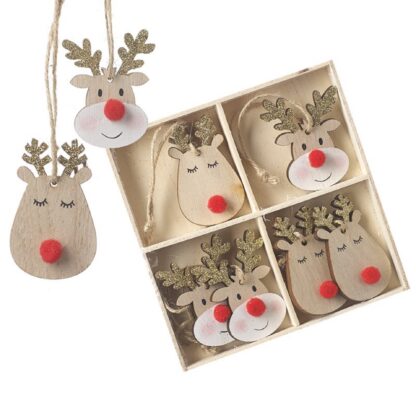 Wooden Rudolph head hanging decs