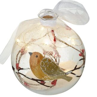 Glass LED bauble with Robin