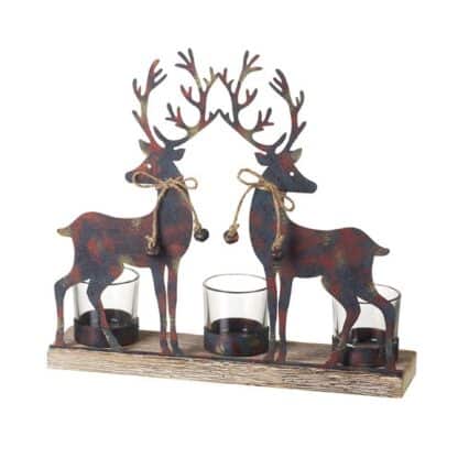 Metal reindeer block tea light holder