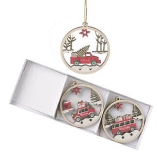 Cut out red vehicle tree decorations