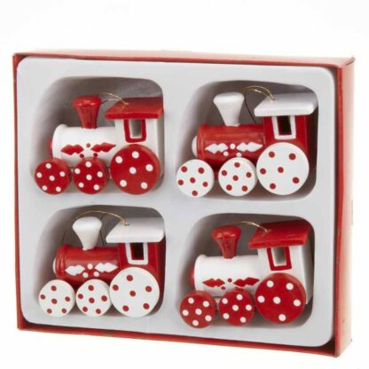 Set of 4 wooden hanging trains
