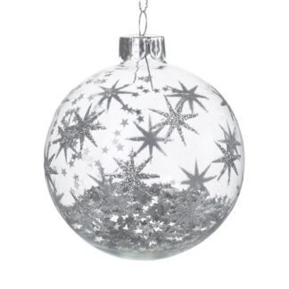 Silver Stars and Clear Glass Bauble