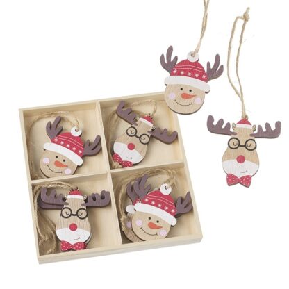 Wooden Santa, Snowman and deer box set of decorations