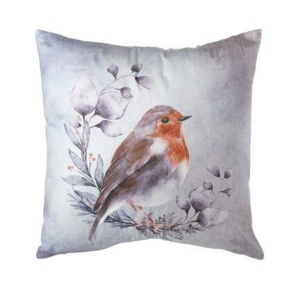 Large Fabric Festive Robin Design Cushion