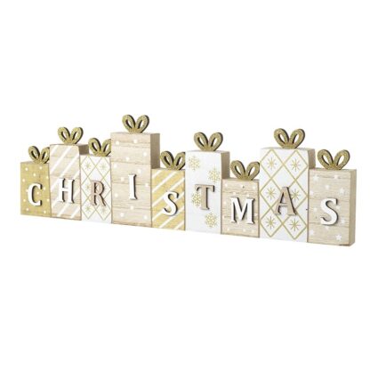 Wooden Row of Christmas Presents Ornament