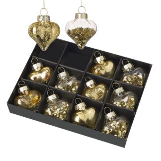 Gold Heart Shaped Glass Bauble Box Set