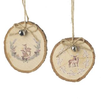 Wooden Disc With Bells and Festive Design, choice of 2