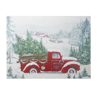 Light Up Christmas Tree and Van Wall Hanging Picture Canvas
