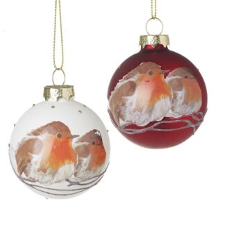 Red or White Bauble with Robin design
