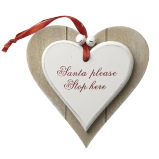 Hanging Wooden Santa Stop Here Heart