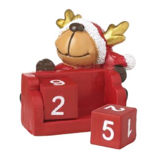Red reindeer Christmas countdown with numbered cubes
