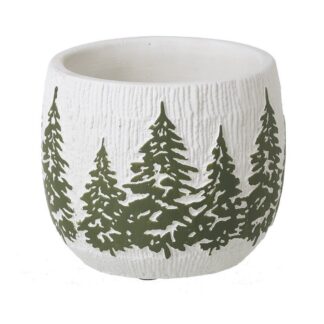 White and green pine tree design planter