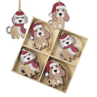 Wooden dogs Christmas tree decorations