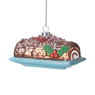 Hanging chocolate log Swiss roll tree decoration