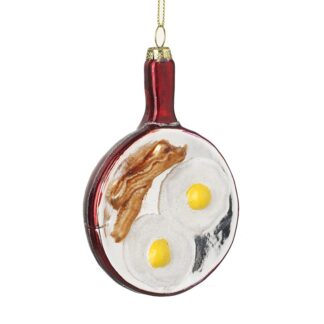 Eggs and Bacon fry up glass Christmas decoration full English breakfast