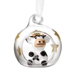 Glass bauble with cow and star design tree decoration