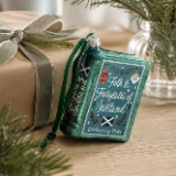 Folk & FairyTales of Scotland Glass Christmas Tree Decoration – Green Book Hanging Bauble with Scottish Saltire Flag – Traditional Festive Ornament for Book Lovers