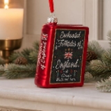 Enchanted Folktales of England Glass Christmas Tree Decoration – Red Book Hanging Bauble with Union Jack Design – Traditional Festive Ornament for Book Lovers
