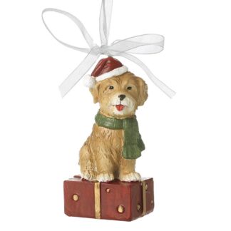 Christmas Dog On Present Ornament Tree Decoration