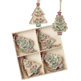 Wooden Christmas Tree Hanging Decorations, Rustic Ornaments (Pack of 8)