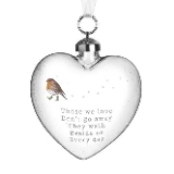 Clear Glass Robin Memorial Heart Christmas Bauble – Those We Love Don't Go Away Remembrance Decoration – Hanging Christmas Tree Ornament – Sympathy Bereavement Gift & Keepsake